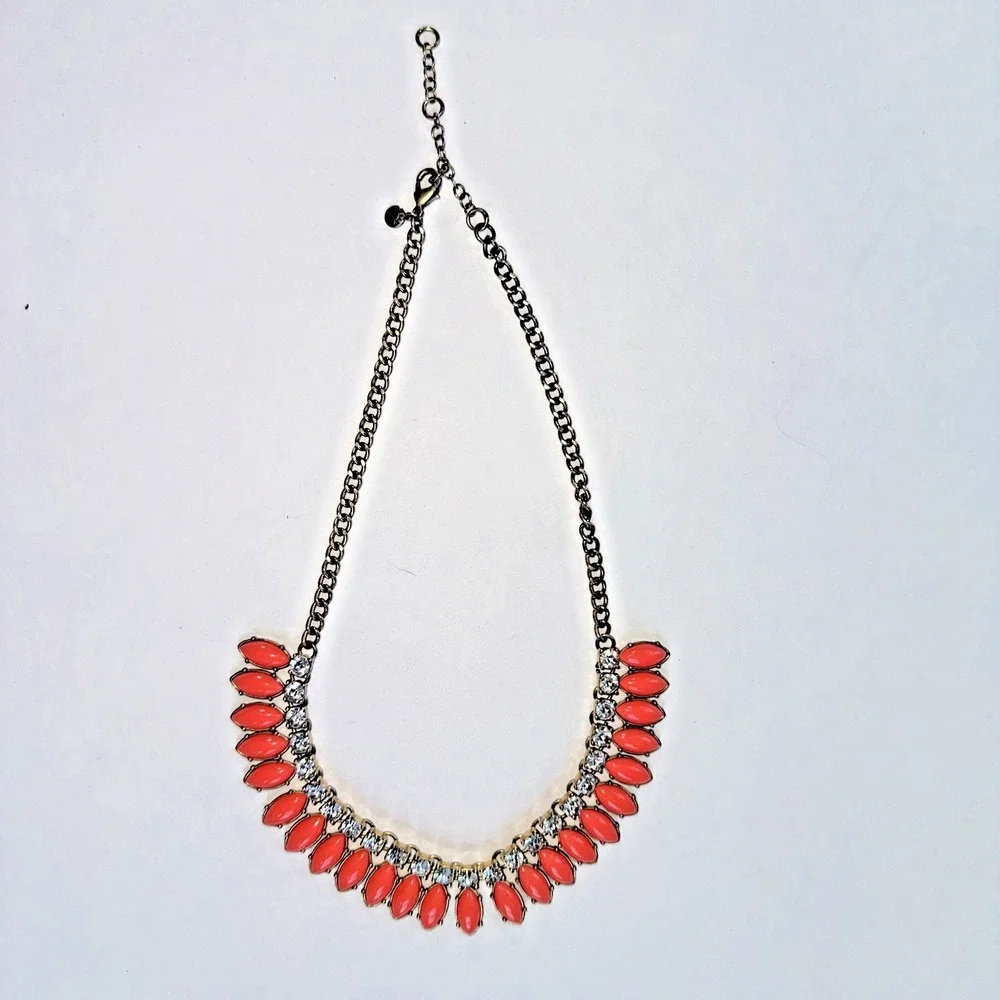 J.Crew Statement Necklace Women OS Coral Gold Excellent Bib Crystal Marquise